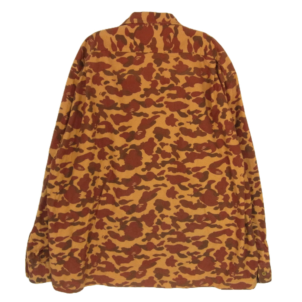 A BATHING APE アベイシングエイプ 90s 1st カモフラ シャモアクロス オープンカラー シャツ 長袖 ブラウン系 M【中古】