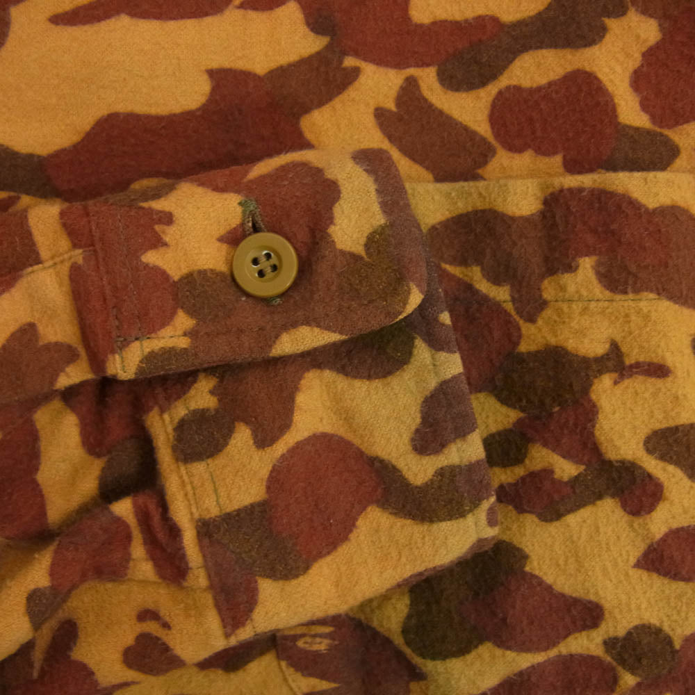A BATHING APE アベイシングエイプ 90s 1st カモフラ シャモアクロス オープンカラー シャツ 長袖 ブラウン系 M【中古】