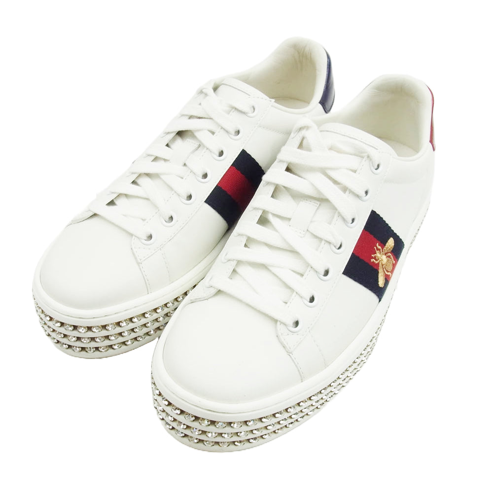 GUCCI グッチ 505995 エース ソール クリスタル ビジュー付 厚底 ローカット スニーカー ホワイト系 37【中古】