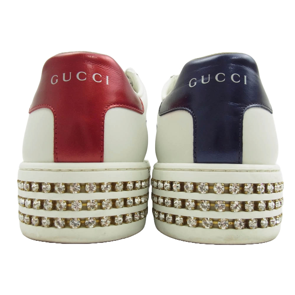 GUCCI グッチ 505995 エース ソール クリスタル ビジュー付 厚底 ローカット スニーカー ホワイト系 37【中古】