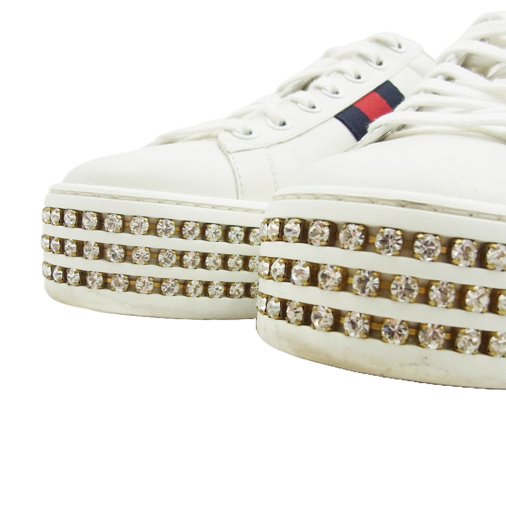 GUCCI グッチ 505995 エース ソール クリスタル ビジュー付 厚底 ローカット スニーカー ホワイト系 37【中古】