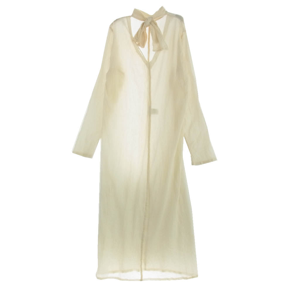 ISSEY MIYAKE イッセイミヤケ 24AW IM43FH068 KARAMI WOOL DRESS Vネック ボウタイ ロング ワンピース 長袖 オフホワイト系 2【中古】