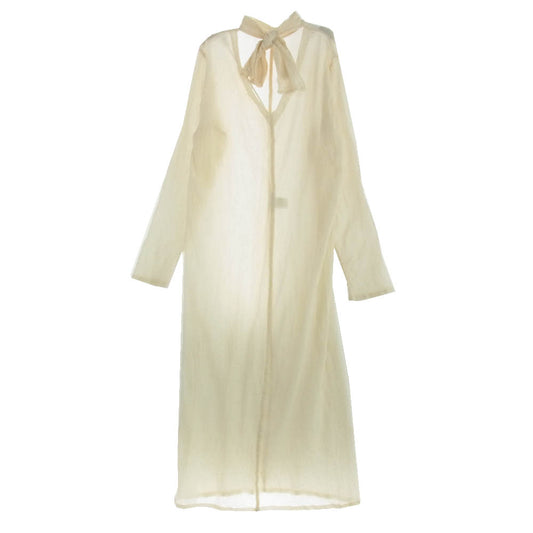 ISSEY MIYAKE イッセイミヤケ 24AW IM43FH068 KARAMI WOOL DRESS Vネック ボウタイ ロング ワンピース 長袖 オフホワイト系 2【中古】