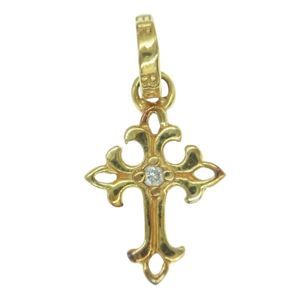 ROYAL ORDER ロイヤルオーダー K18 OPEN TINY CROSS W/Diamond? オープン タイニー クロス ペンダント トップ ゴールド系【中古】