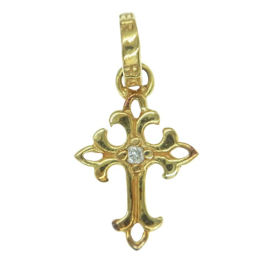 ROYAL ORDER ロイヤルオーダー K18 OPEN TINY CROSS W/Diamond? オープン タイニー クロス ペンダント トップ ゴールド系【中古】