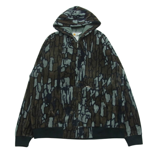 Carhartt カーハート 13224 80's USA製 モッシーオーク カモ ベロア ジップ パーカー ブラウン系 グレー系 ブラック系 XL【中古】