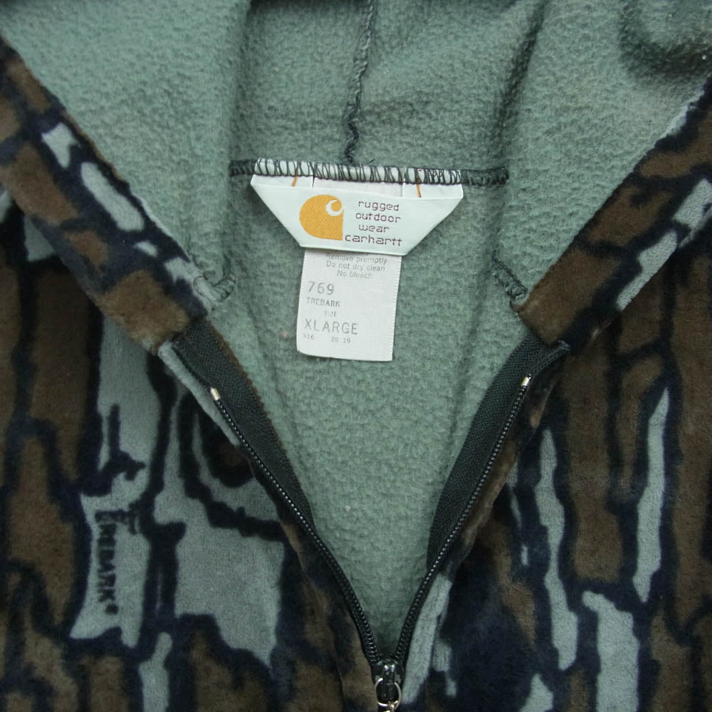 Carhartt カーハート 13224 80's USA製 モッシーオーク カモ ベロア ジップ パーカー ブラウン系 グレー系 ブラック系 XL【中古】