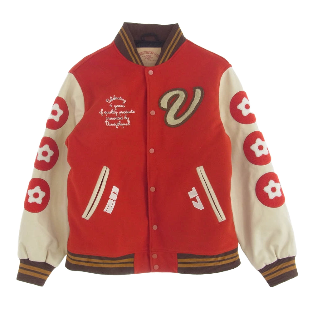 ヴァンディー・ザ・ピンク 4Year Anniversary Varsity Jacket 4周年記念 ハンバーガー ロゴ バーシティ ジャケット スタジアム ジャケット スタジャン カスタムブランド レッド系 XL【中古】