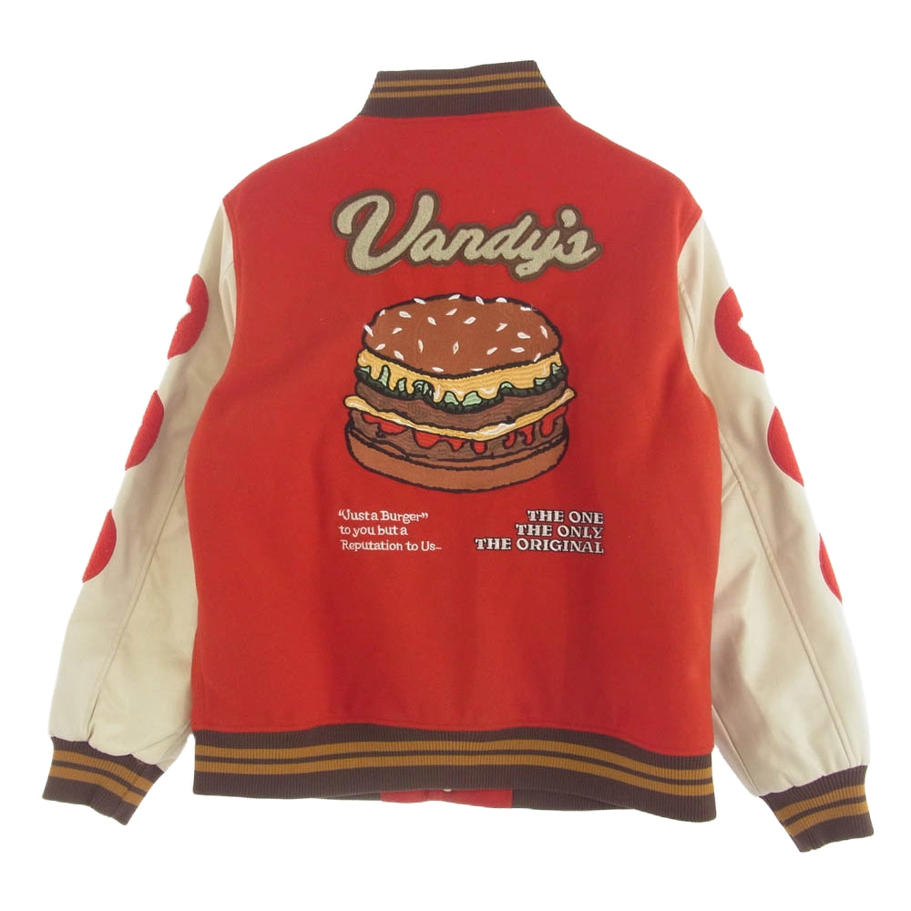 ヴァンディー・ザ・ピンク 4Year Anniversary Varsity Jacket 4周年記念 ハンバーガー ロゴ バーシティ ジャケット スタジアム ジャケット スタジャン カスタムブランド レッド系 XL【中古】