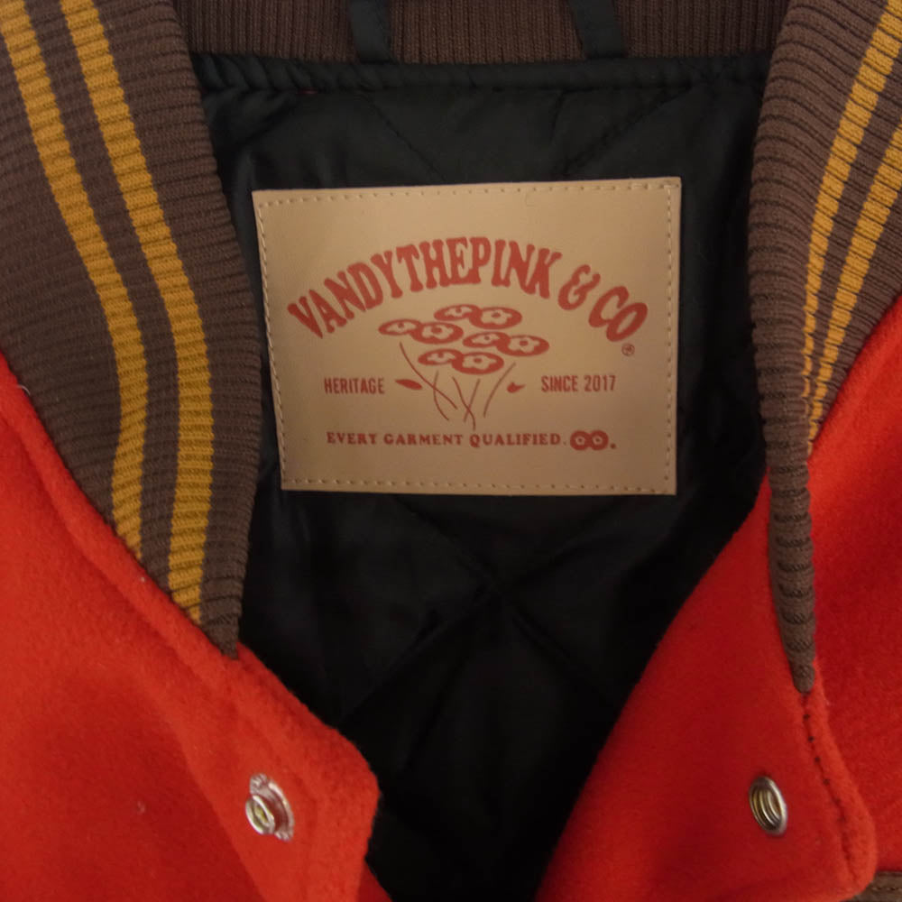 ヴァンディー・ザ・ピンク 4Year Anniversary Varsity Jacket 4周年記念 ハンバーガー ロゴ バーシティ ジャケット スタジアム ジャケット スタジャン カスタムブランド レッド系 XL【中古】