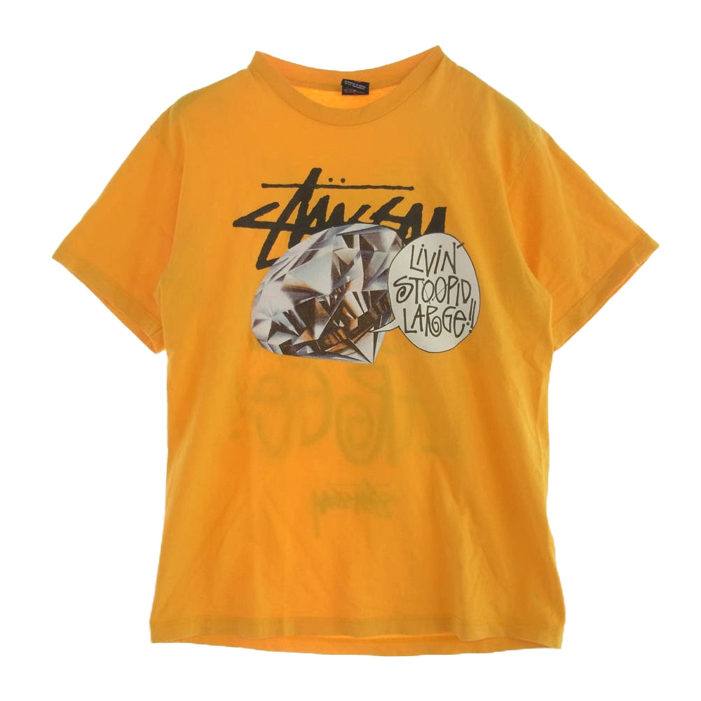 STUSSY ステューシー DIAMOND ダイアモンド プリント 半袖 Tシャツ イエロー Lサイズ イエロー系 L【中古】