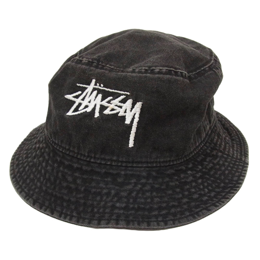 STUSSY ステューシー ロゴ デニム バケット ハット ブラック ブラック系 L【中古】