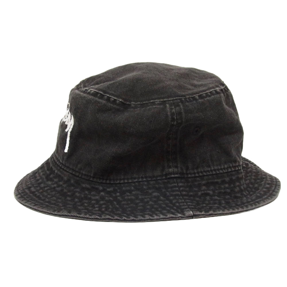 STUSSY ステューシー ロゴ デニム バケット ハット ブラック ブラック系 L【中古】