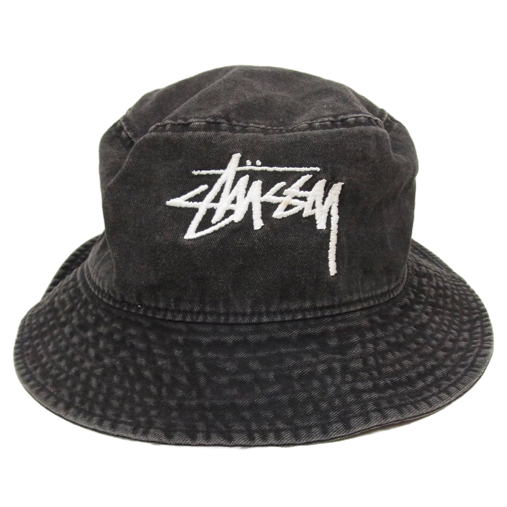 STUSSY ステューシー ロゴ デニム バケット ハット ブラック ブラック系 L【中古】