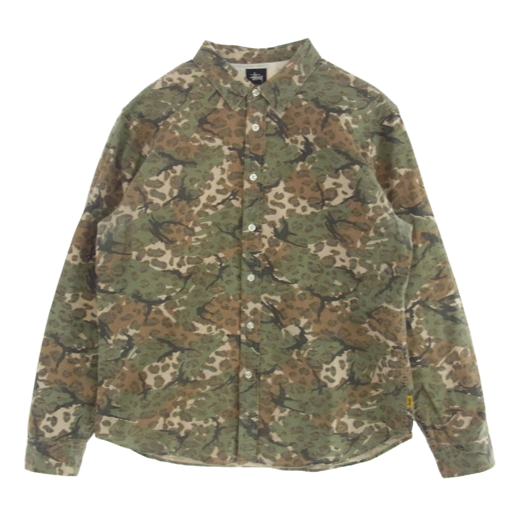 STUSSY ステューシー NATURAL CHEETAH CAMO SHIRT カモ柄 長袖 シャツ Mサイズ マルチカラー系 グリーン系 ブラウン系 M【中古】