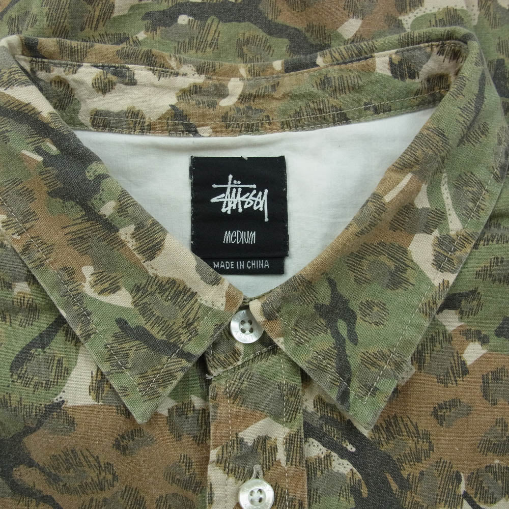 STUSSY ステューシー NATURAL CHEETAH CAMO SHIRT カモ柄 長袖 シャツ Mサイズ マルチカラー系 グリーン系 ブラウン系 M【中古】