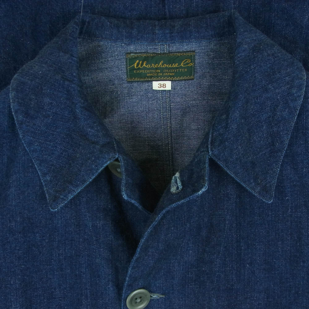 WAREHOUSE ウエアハウス SHOP COAT ライトオンス デニム ショップ コート 日本製 インディゴブルー系 38【中古】