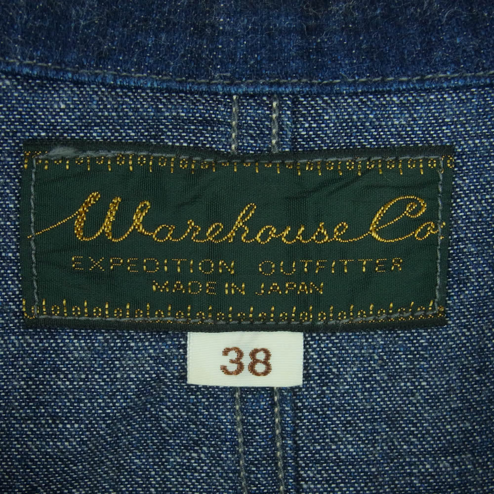 WAREHOUSE ウエアハウス SHOP COAT ライトオンス デニム ショップ コート 日本製 インディゴブルー系 38【中古】