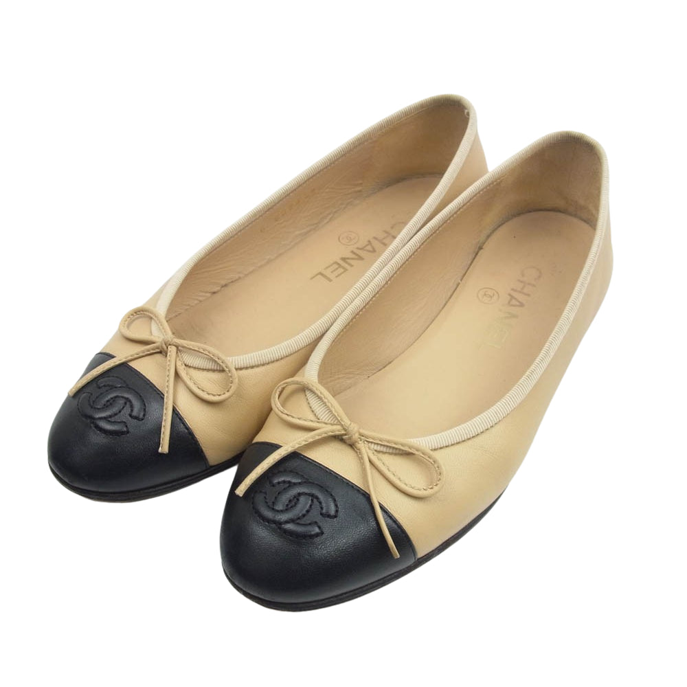 CHANEL シャネル G02819 バレリーナ ココマーク レザー バレエシューズ  パンプス ベージュ系 36【中古】