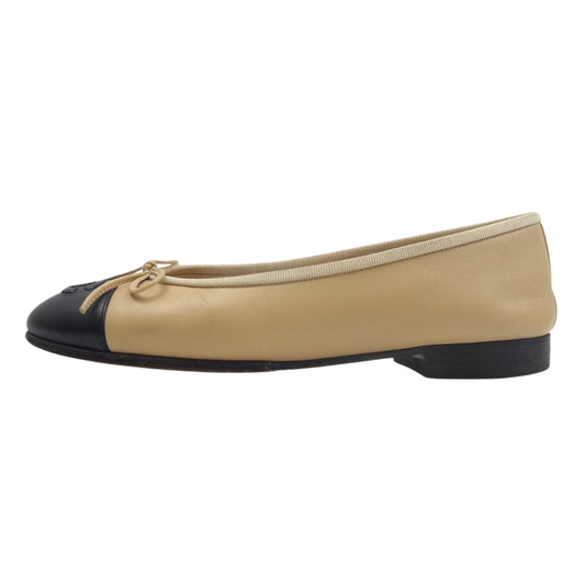 CHANEL シャネル G02819 バレリーナ ココマーク レザー バレエシューズ  パンプス ベージュ系 36【中古】