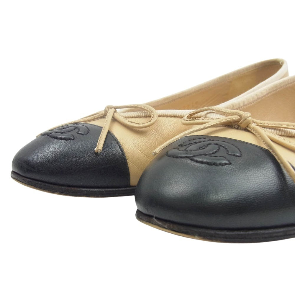 CHANEL シャネル G02819 バレリーナ ココマーク レザー バレエシューズ  パンプス ベージュ系 36【中古】
