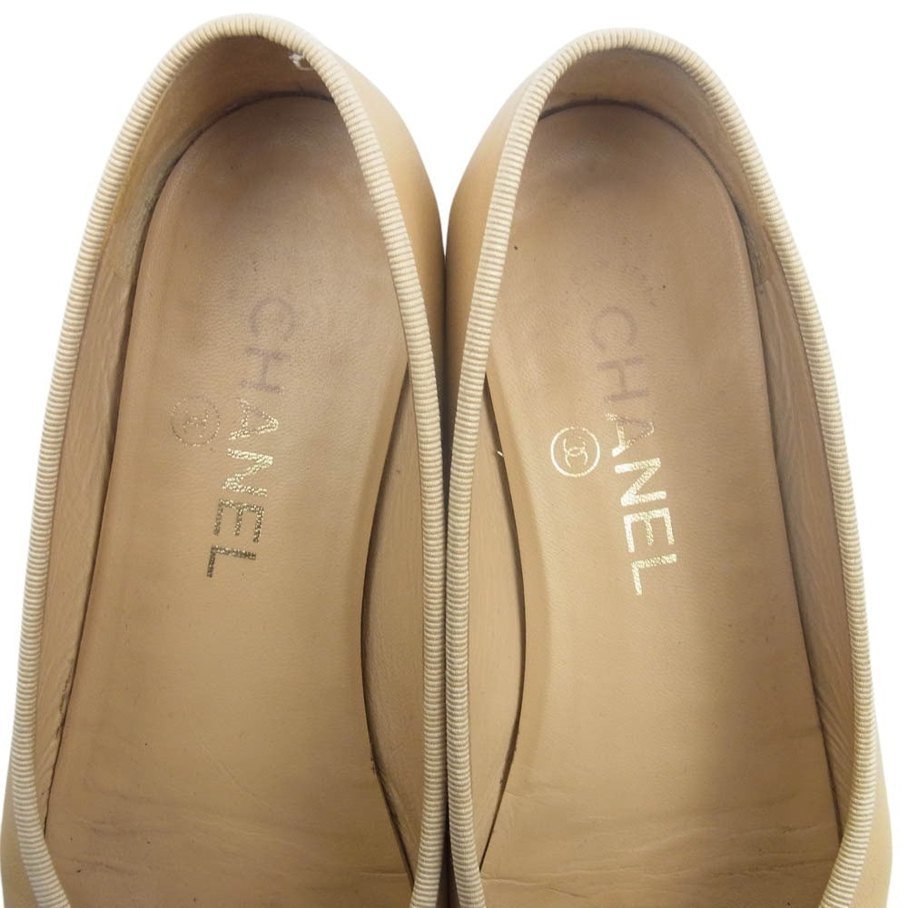 CHANEL シャネル G02819 バレリーナ ココマーク レザー バレエシューズ  パンプス ベージュ系 36【中古】