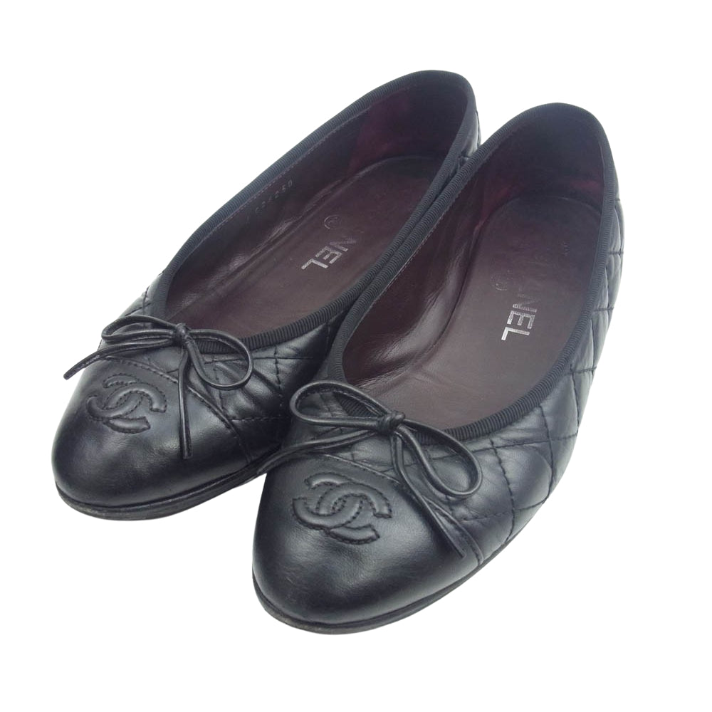 CHANEL シャネル G26250 マトラッセ ココマーク バレエシューズ フラットシューズ ブラック系 36【中古】