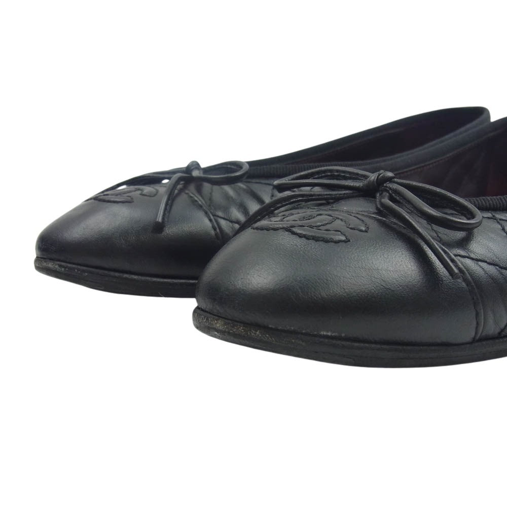 CHANEL シャネル G26250 マトラッセ ココマーク バレエシューズ フラットシューズ ブラック系 36【中古】