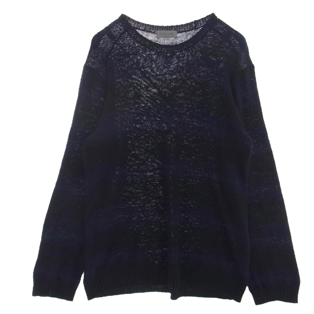 Yohji Yamamoto POUR HOMME ヨウジヤマモトプールオム 24SS HS-K04-092 BORDER COLOR-BLOCKED ROUND NECK ボーダー ニット セーター ブラック系 ネイビー系 3【中古】