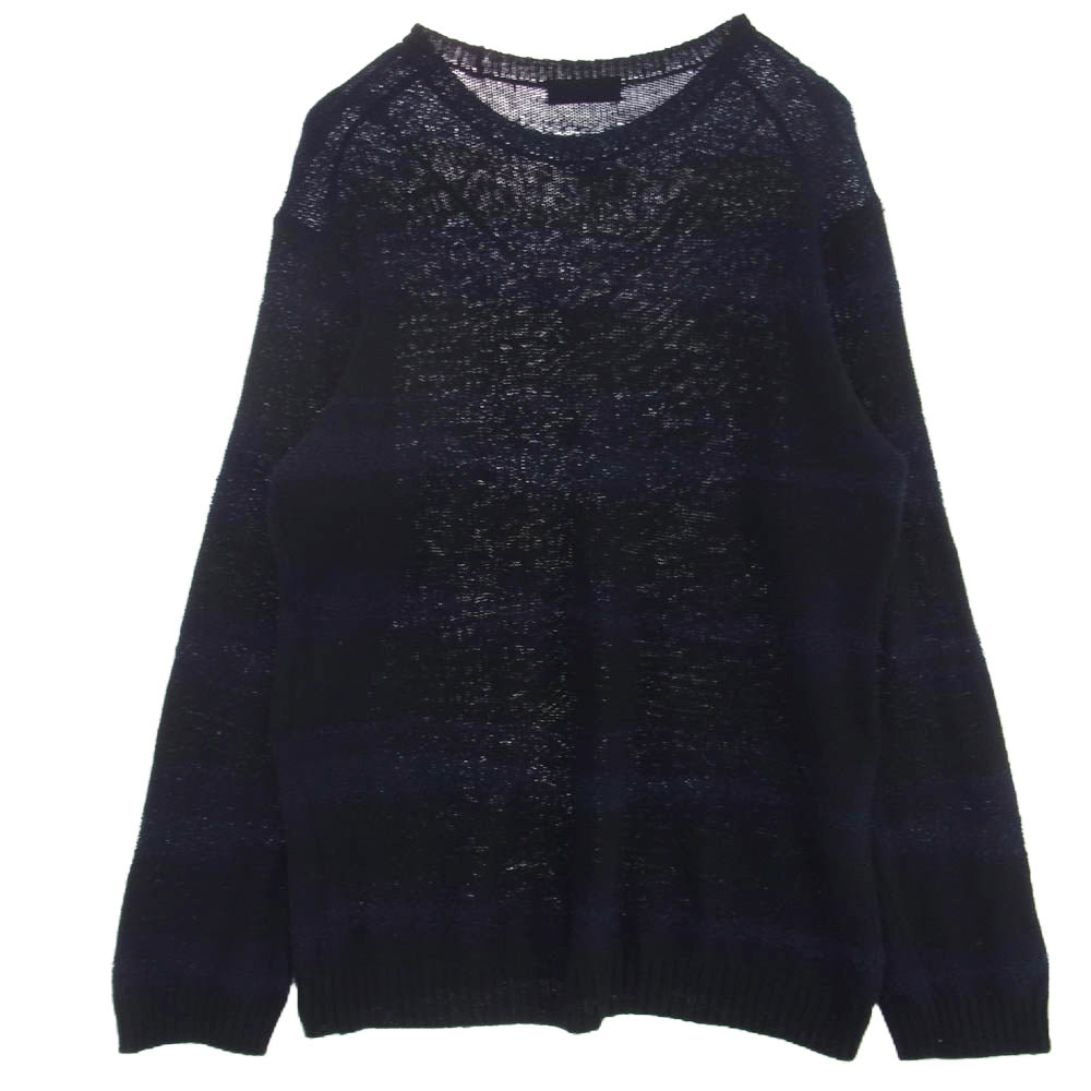 Yohji Yamamoto POUR HOMME ヨウジヤマモトプールオム 24SS HS-K04-092 BORDER COLOR-BLOCKED ROUND NECK ボーダー ニット セーター ブラック系 ネイビー系 3【中古】