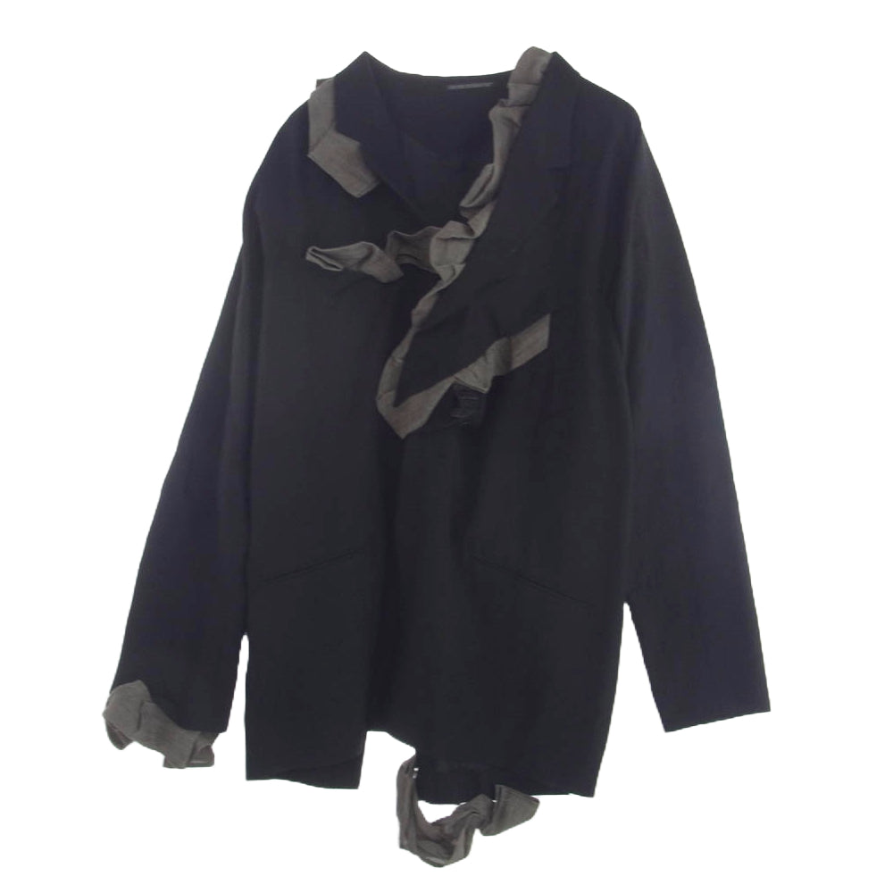 Yohji Yamamoto POUR HOMME ヨウジヤマモトプールオム 24SS HS-J28-102 LOOK26 HARD TWISTED GABARDINE BACK PT JACKET バックメッセージ刺? ハードツイストギャバジン テーラードジャケット ブラック系 2【中古】