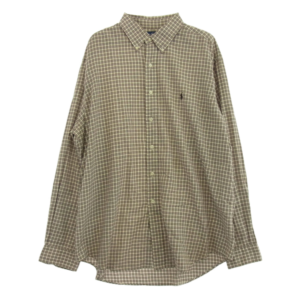 RALPH LAUREN ラルフローレン ボタンダウン 長袖 チェック シャツ ホワイト系 ブラウン系 36【中古】