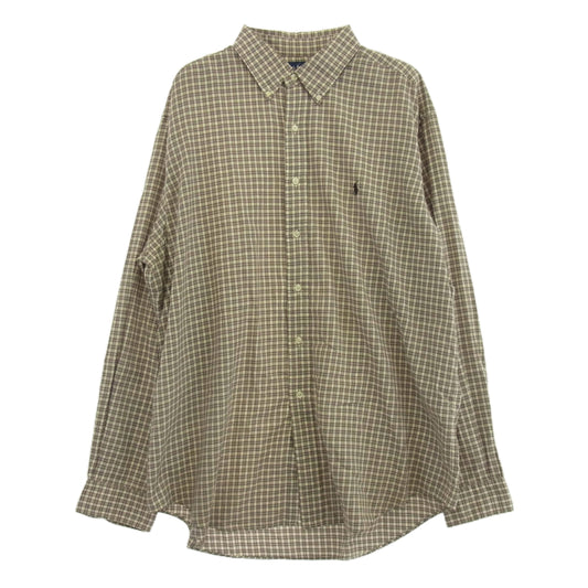 RALPH LAUREN ラルフローレン ボタンダウン 長袖 チェック シャツ ホワイト系 ブラウン系 36【中古】
