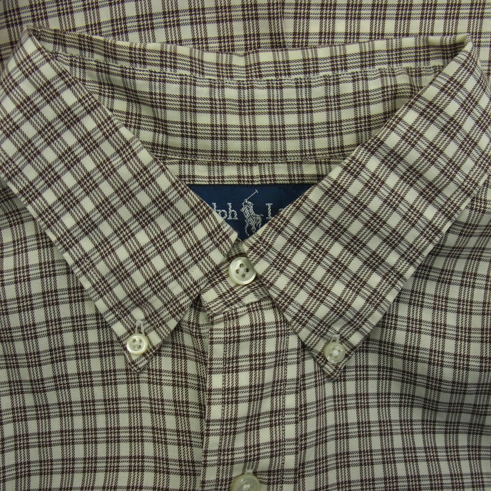 RALPH LAUREN ラルフローレン ボタンダウン 長袖 チェック シャツ ホワイト系 ブラウン系 36【中古】