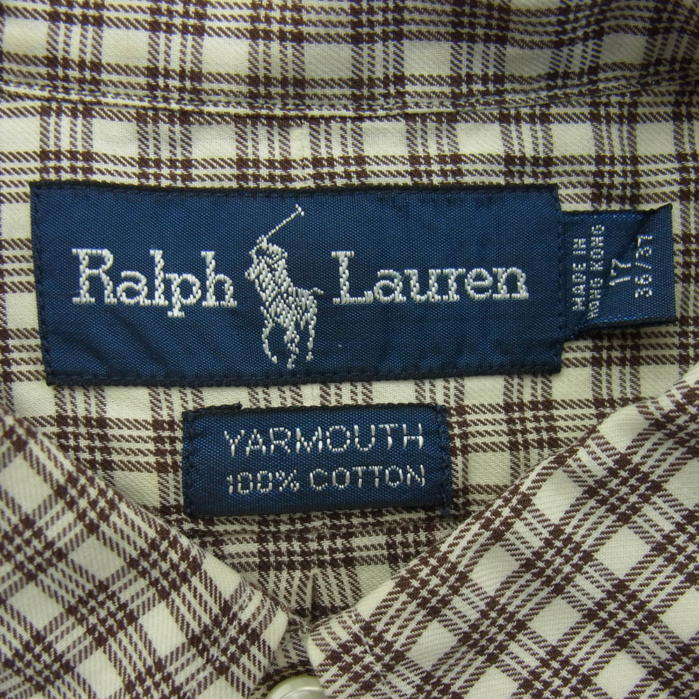 RALPH LAUREN ラルフローレン ボタンダウン 長袖 チェック シャツ ホワイト系 ブラウン系 36【中古】