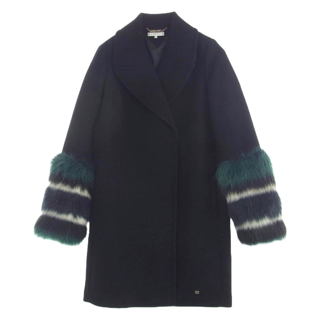TOMMY HILFIGER トミーヒルフィガー フェイクファー チェスターコート ブラック系 2【中古】