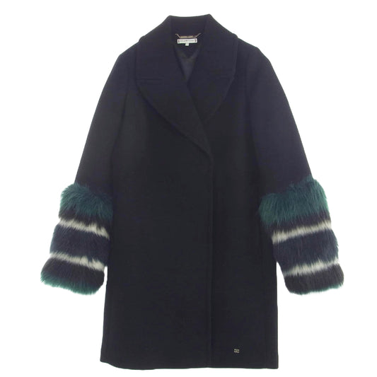 TOMMY HILFIGER トミーヒルフィガー フェイクファー チェスターコート ブラック系 2【中古】