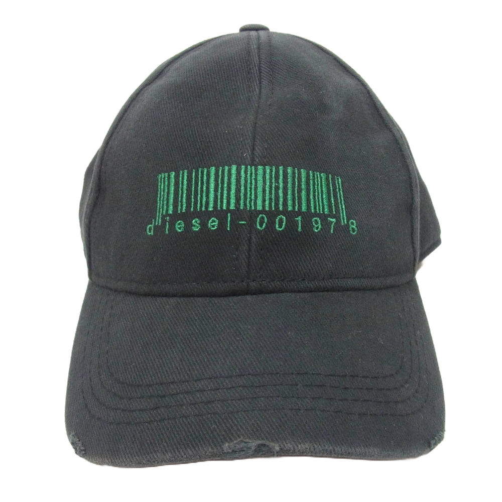 DIESEL ディーゼル ダメージ加工 バーコード刺繡 キャップ ブラック系【中古】
