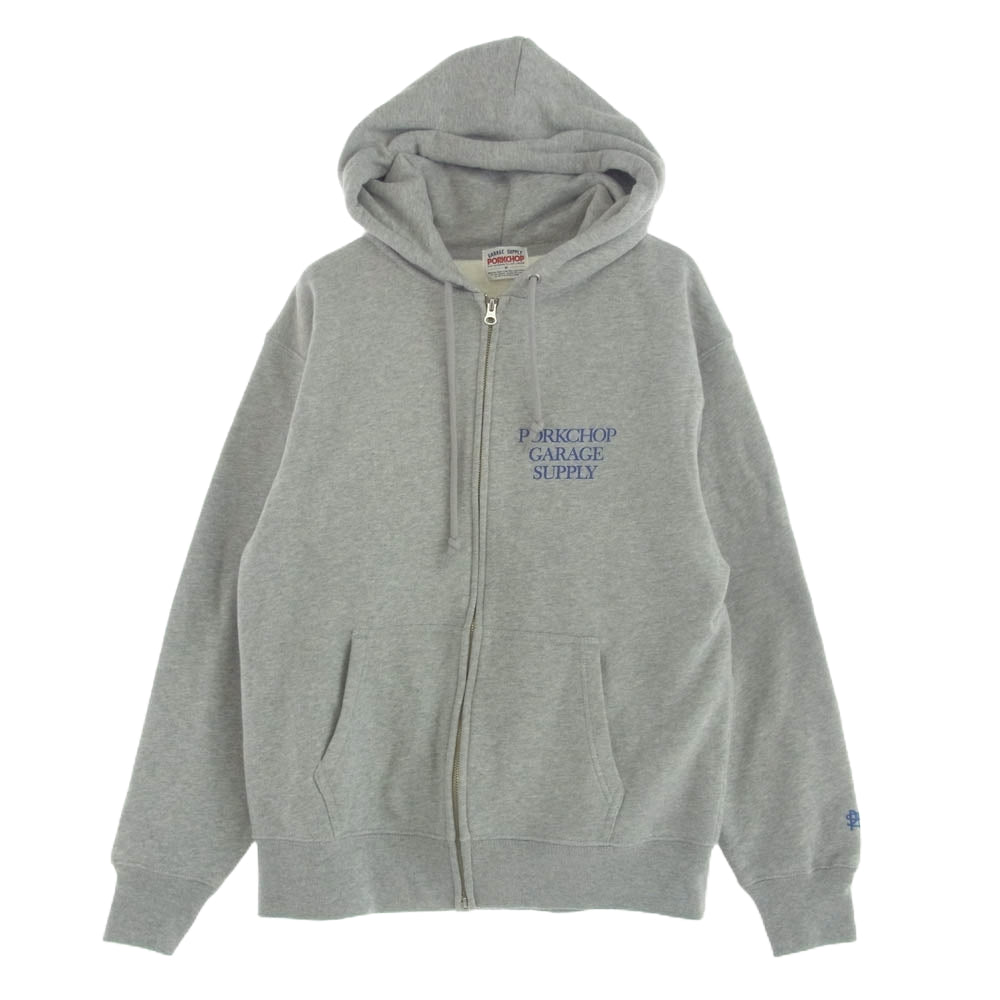 ポークチョップ バックプリント ダブル ジップ パーカー グレー系 ブルー系 M【中古】