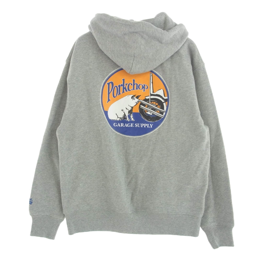 ポークチョップ バックプリント ダブル ジップ パーカー グレー系 ブルー系 M【中古】