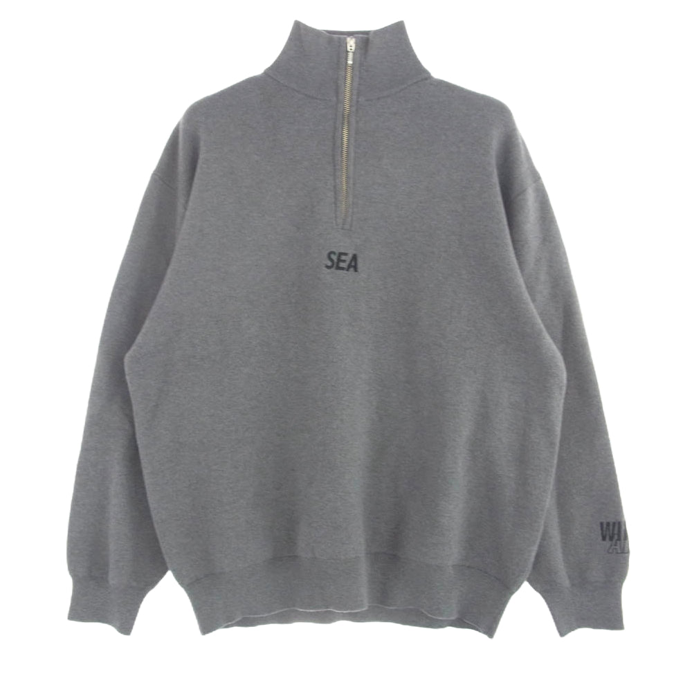WIND AND SEA ウィンダンシー WDS-O-ESCC-25-Q1-KN-01 ハーフジップ カシミア混 カシミヤ混 ロゴ刺? ニットセーター グレー系 M【中古】