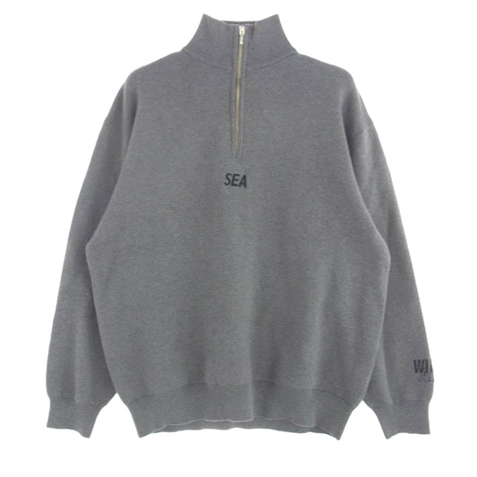 WIND AND SEA ウィンダンシー WDS-O-ESCC-25-Q1-KN-01 ハーフジップ カシミア混 カシミヤ混 ロゴ刺? ニットセーター グレー系 M【中古】
