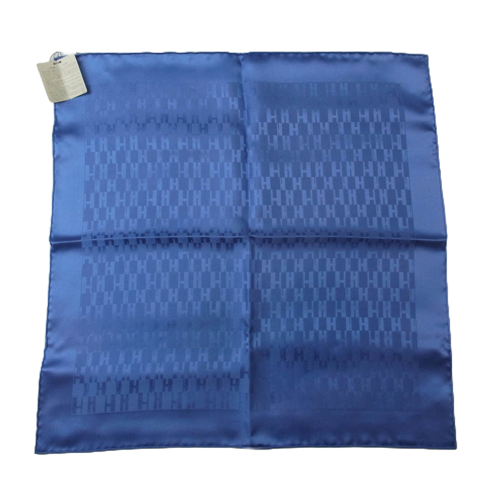 HERMES エルメス グランH セイシェル ポケット チーフ ハンカチ スカーフ ブルー系【新古品】【未使用】【中古】