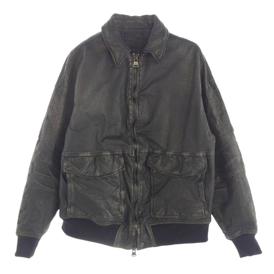 ISAMUKATAYAMA BACKLASH イサムカタヤマバックラッシュ 2126-02 JAPAN STEER WHITE+MIMOSA/TANNED GARMENT-DYED+USED-PROCESSED A-2 FLIGHT JACKET ジャパンステアー ミモザ製品染め USED加工 A-2 フライト ジャケット ブラック系 XS【極上美品】【中古】
