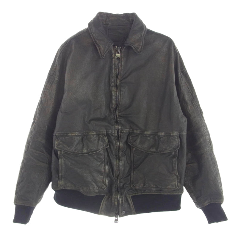 ISAMUKATAYAMA BACKLASH イサムカタヤマバックラッシュ 2126-02 JAPAN STEER WHITE+MIMOSA/TANNED GARMENT-DYED+USED-PROCESSED A-2 FLIGHT JACKET ジャパンステアー ミモザ製品染め USED加工 A-2 フライト ジャケット ブラック系 XS【極上美品】【中古】