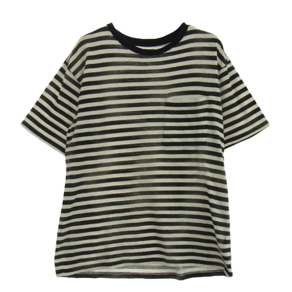 MINEDENIM マインデニム Hazy Border T-SH 擦れ ボーダー Tシャツ 半袖 ブラック系 ホワイト系 M【中古】