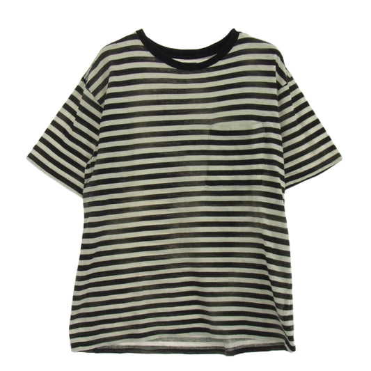 MINEDENIM マインデニム Hazy Border T-SH 擦れ ボーダー Tシャツ 半袖 ブラック系 ホワイト系 M【中古】