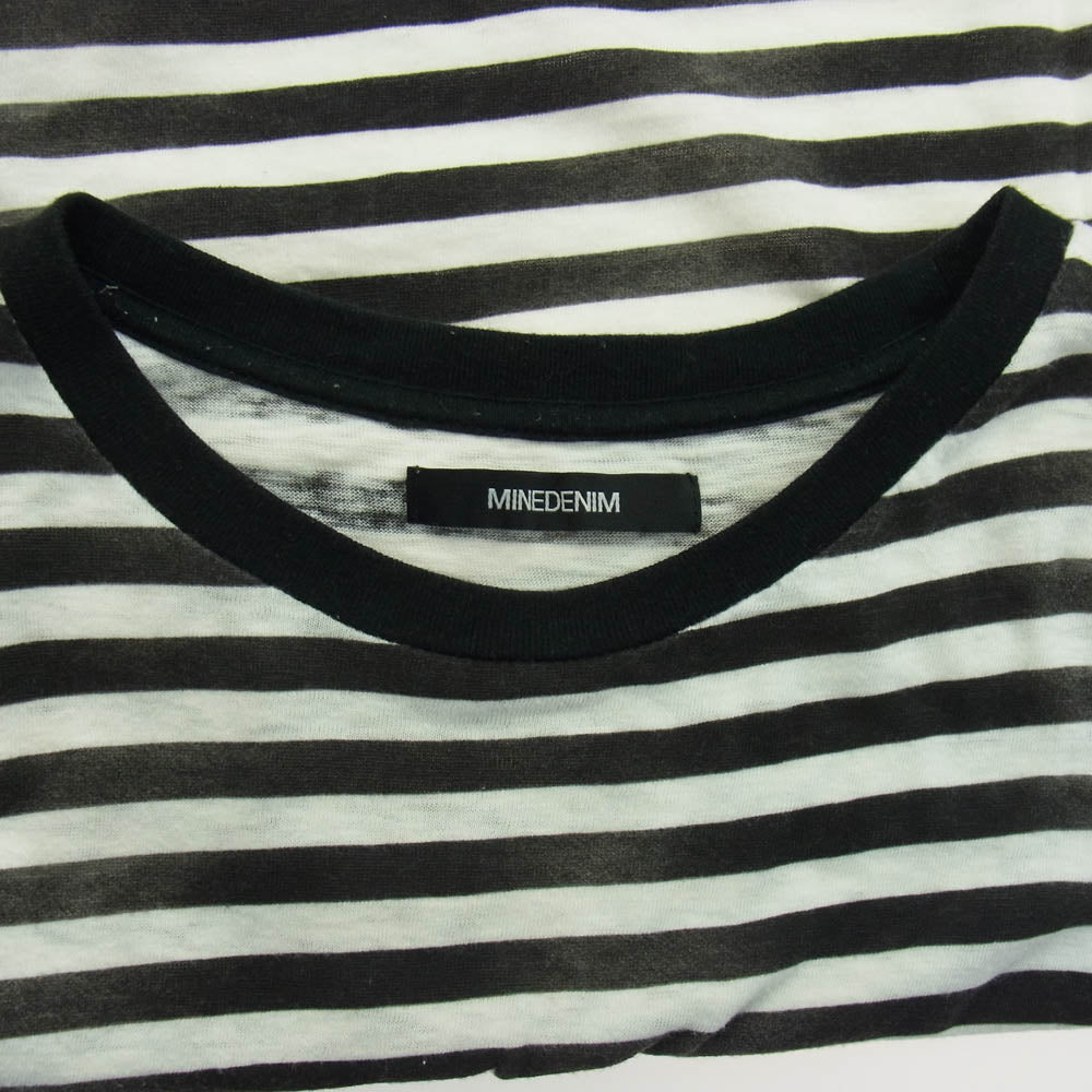 MINEDENIM マインデニム Hazy Border T-SH 擦れ ボーダー Tシャツ 半袖 ブラック系 ホワイト系 M【中古】