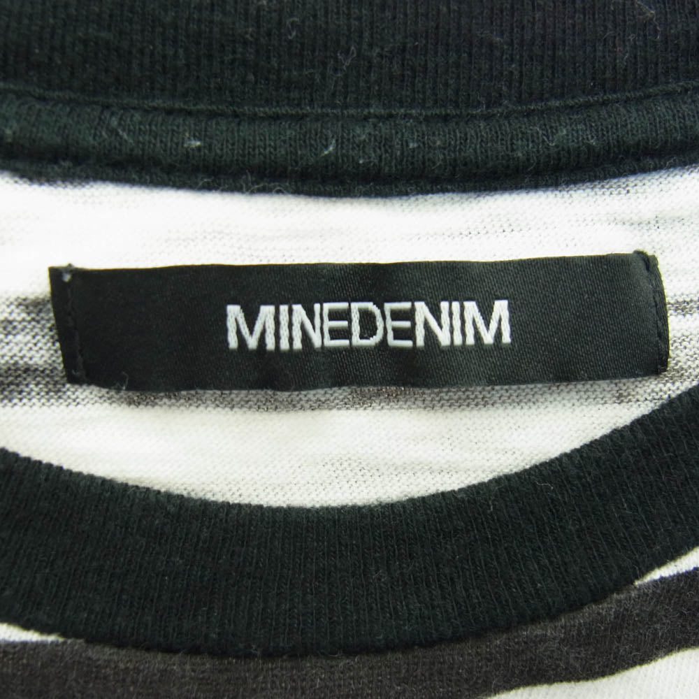 MINEDENIM マインデニム Hazy Border T-SH 擦れ ボーダー Tシャツ 半袖 ブラック系 ホワイト系 M【中古】