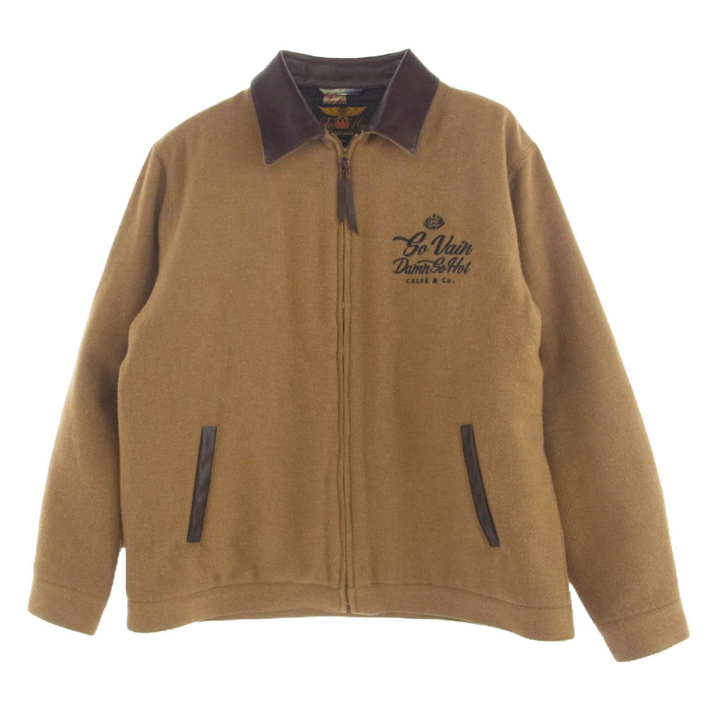 CALEE キャリー 21AW Embroidery leather collar wool sports type jacket レザー カラー ウール ジャケット 刺? 裏地キルティング ブラウン系 X【中古】